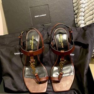 YSL St Laurent Cassandra Heeled Sandals, size 38